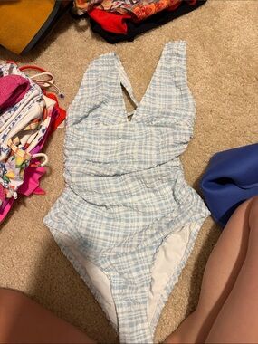 Shade & Shore Light Blue and White Swim Top